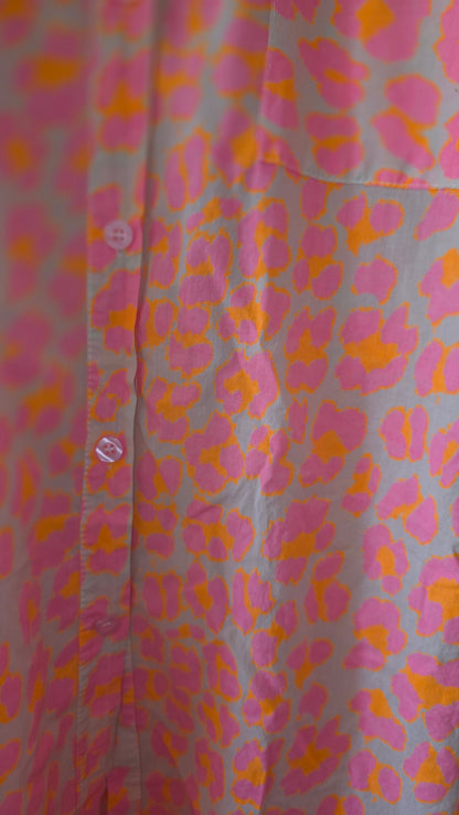 The Neon Leopard Print Beach Shirt Dress- Pink & Orange