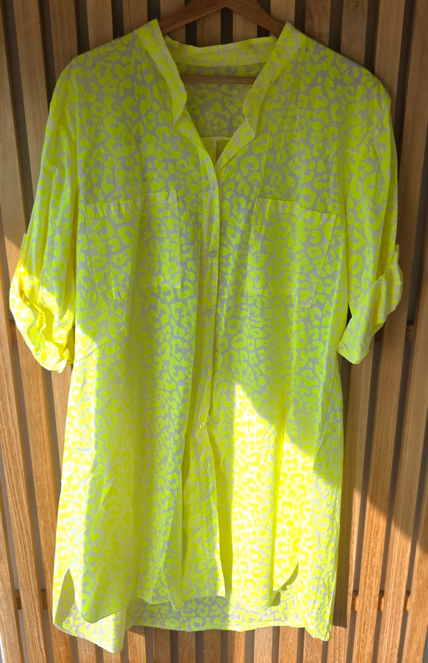 The Neon Yellow Leopard Print Beach Shirt Dress