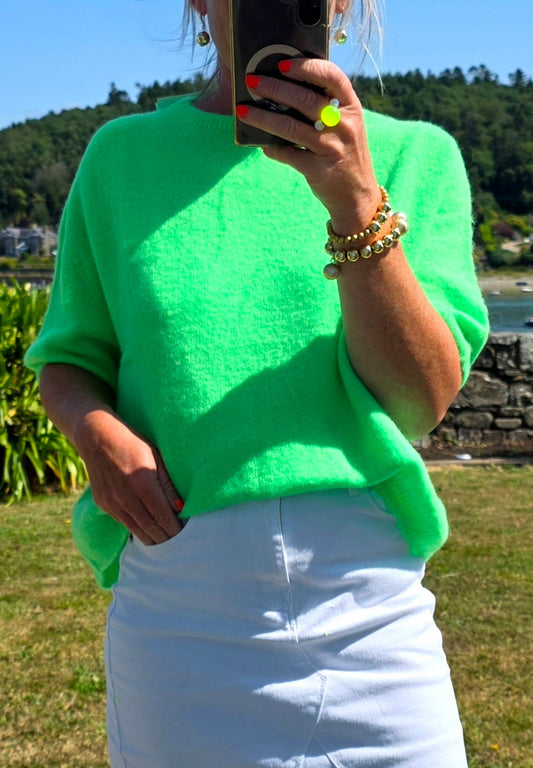 Neon Green Superfine Alpaca Mix Short Sleeve Sweater