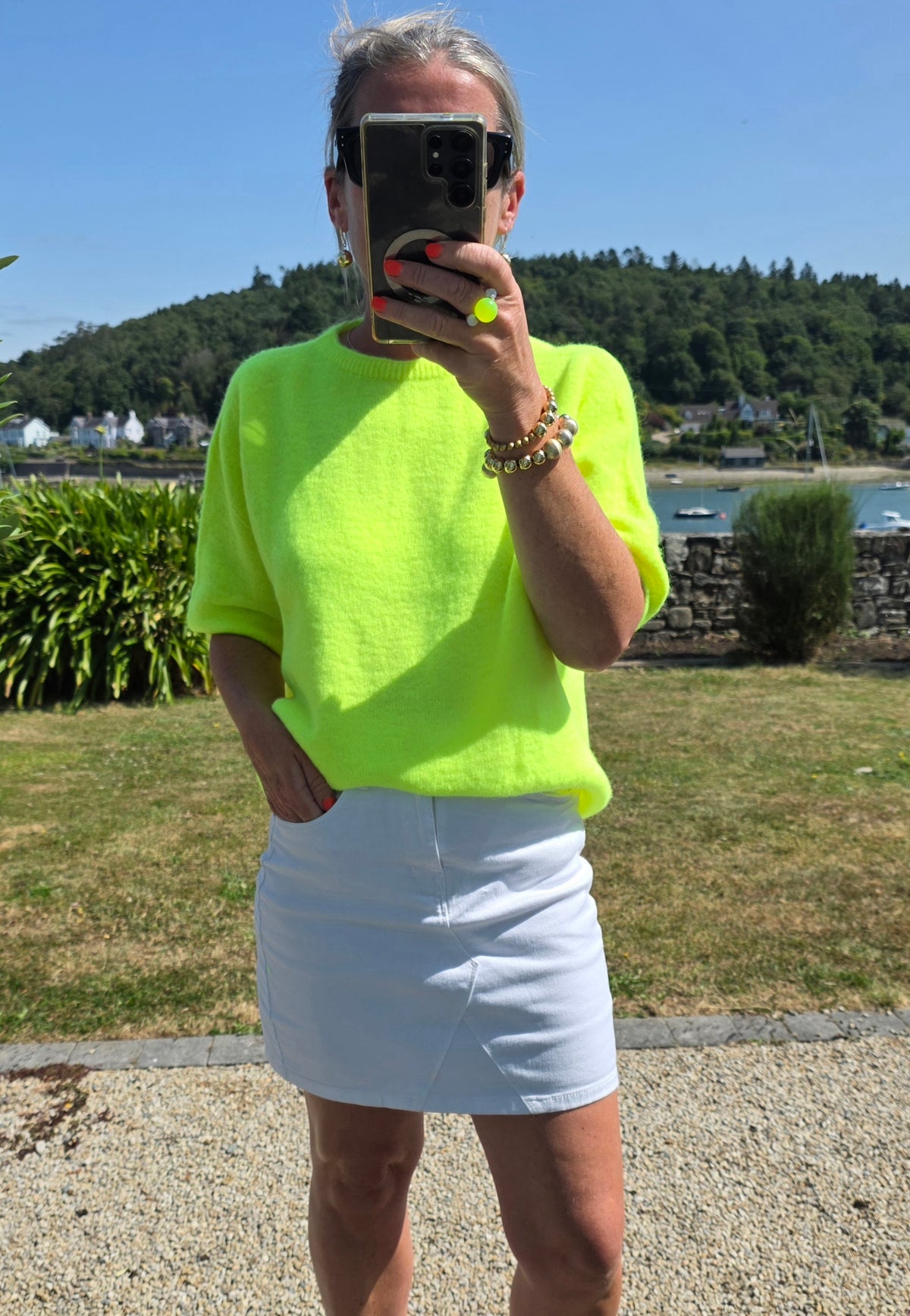 Neon Yellow Superfine Alpaca Blend Short Sleeve Sweater