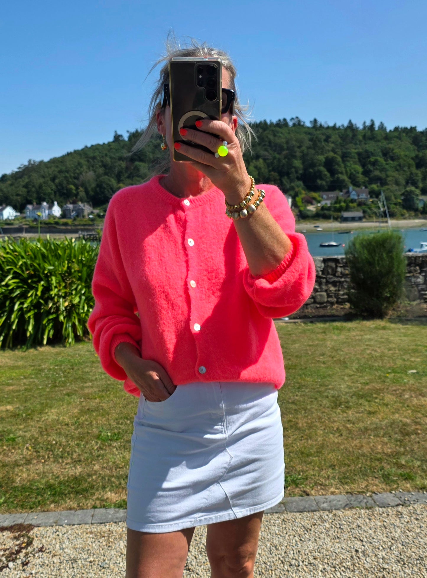 Neon Coral Cardigan |Superfine Alpaca & Wool Mix (Ships Aug 28th)