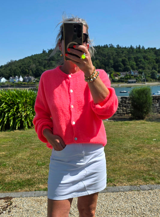 Neon Coral Cardigan |Superfine Alpaca & Wool Mix