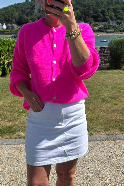 Neon Pink Cardigan. | Superfine Alpaca and Wool Cardigan (Ships Aug 28th)