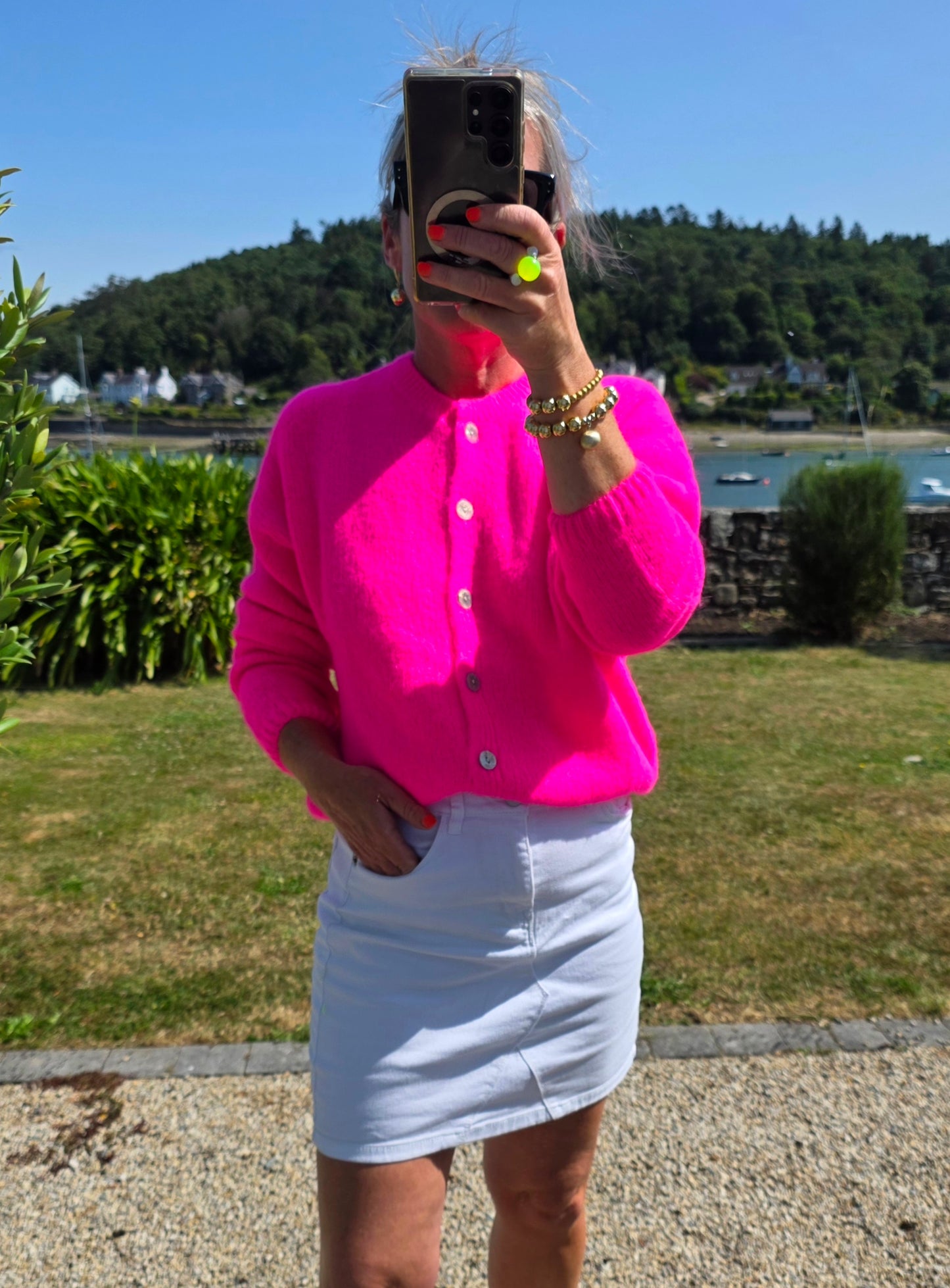 Luxury Neon Pink Kid Mohair and Wool Mix cardigan (Ships Aug 28th)