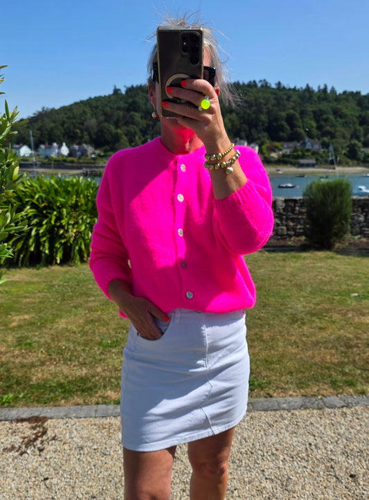 Luxury Neon Pink Kid Mohair and Wool Mix cardigan