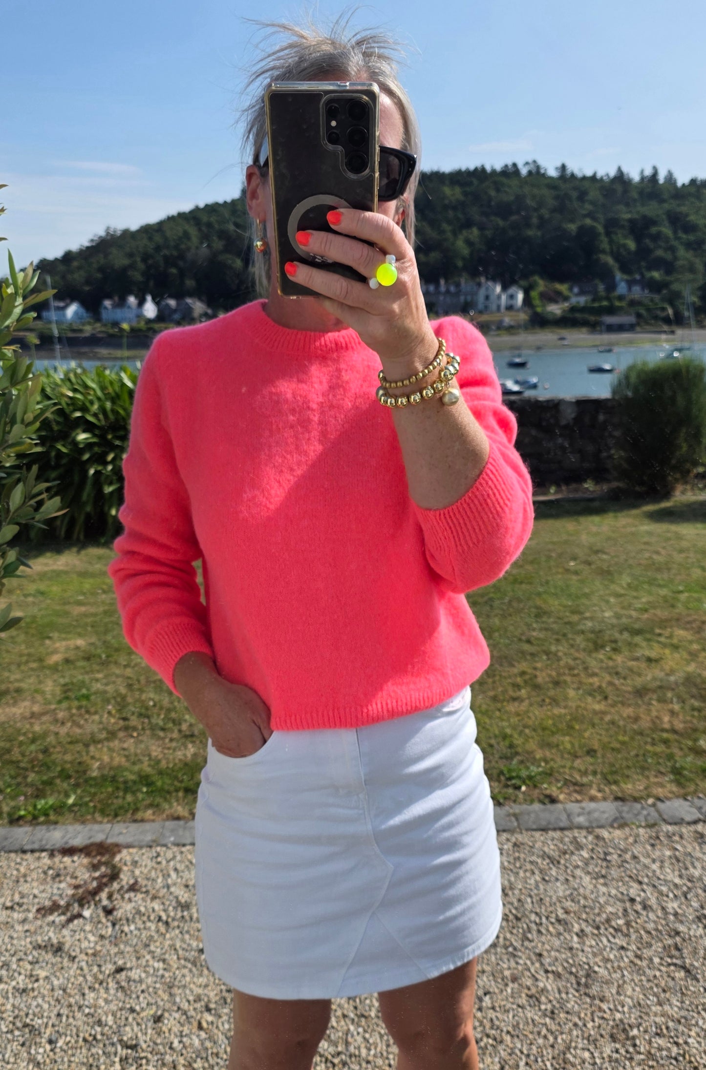 Luxury Knit| Neon Coral Superfine Alpaca & Wool Round Neck Sweater