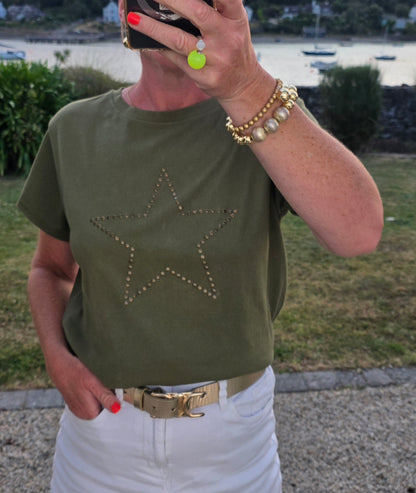Star Studded Pure Cotton Khaki Tee
