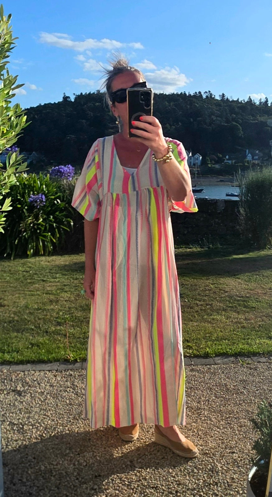 Neon Stripe Empire Waist Cotton Maxi Dress