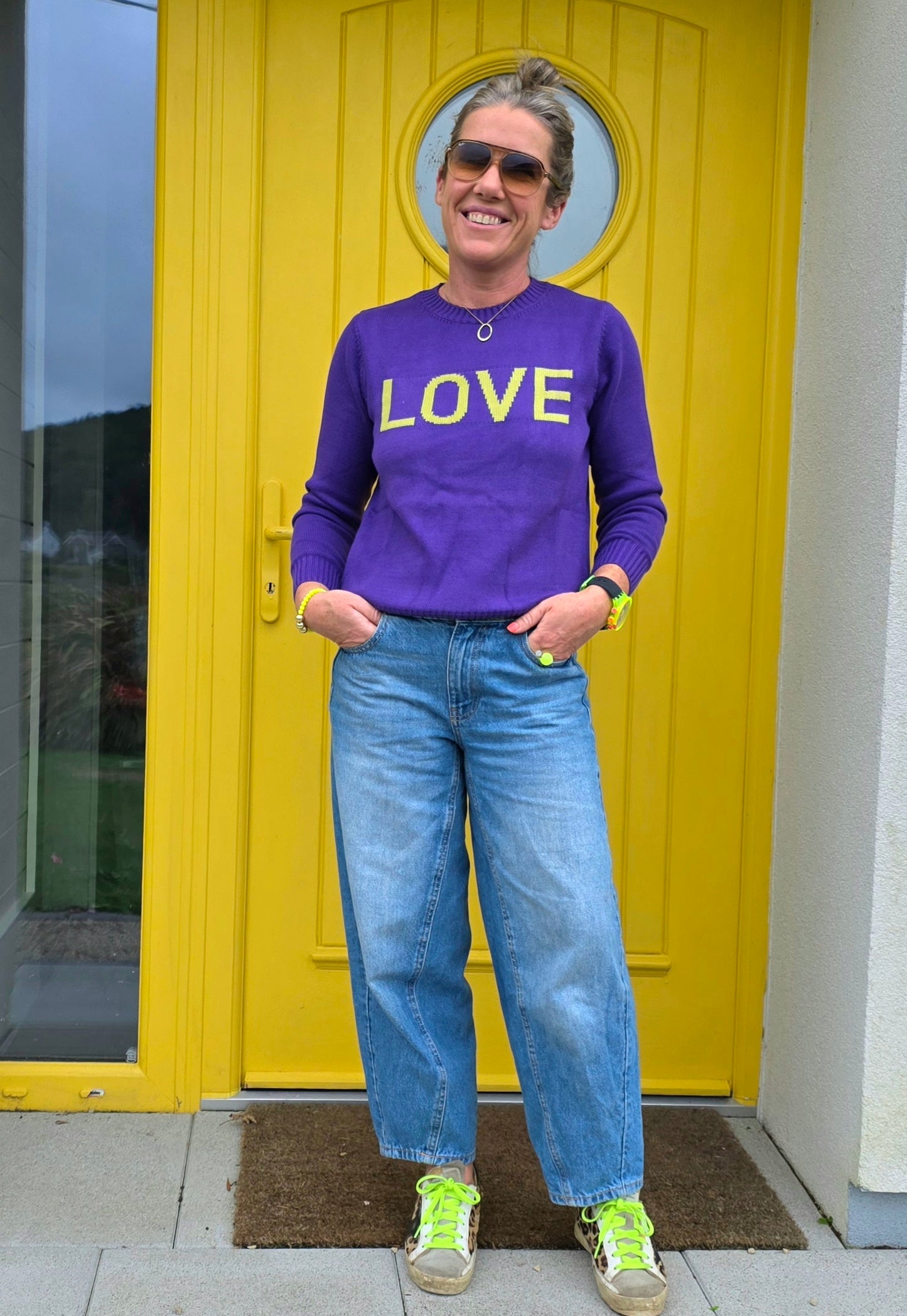 Purple & Lime 'LOVE' Cotton Jumper.