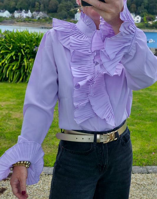 Lilac Pleated Ruffle Statement Blouse