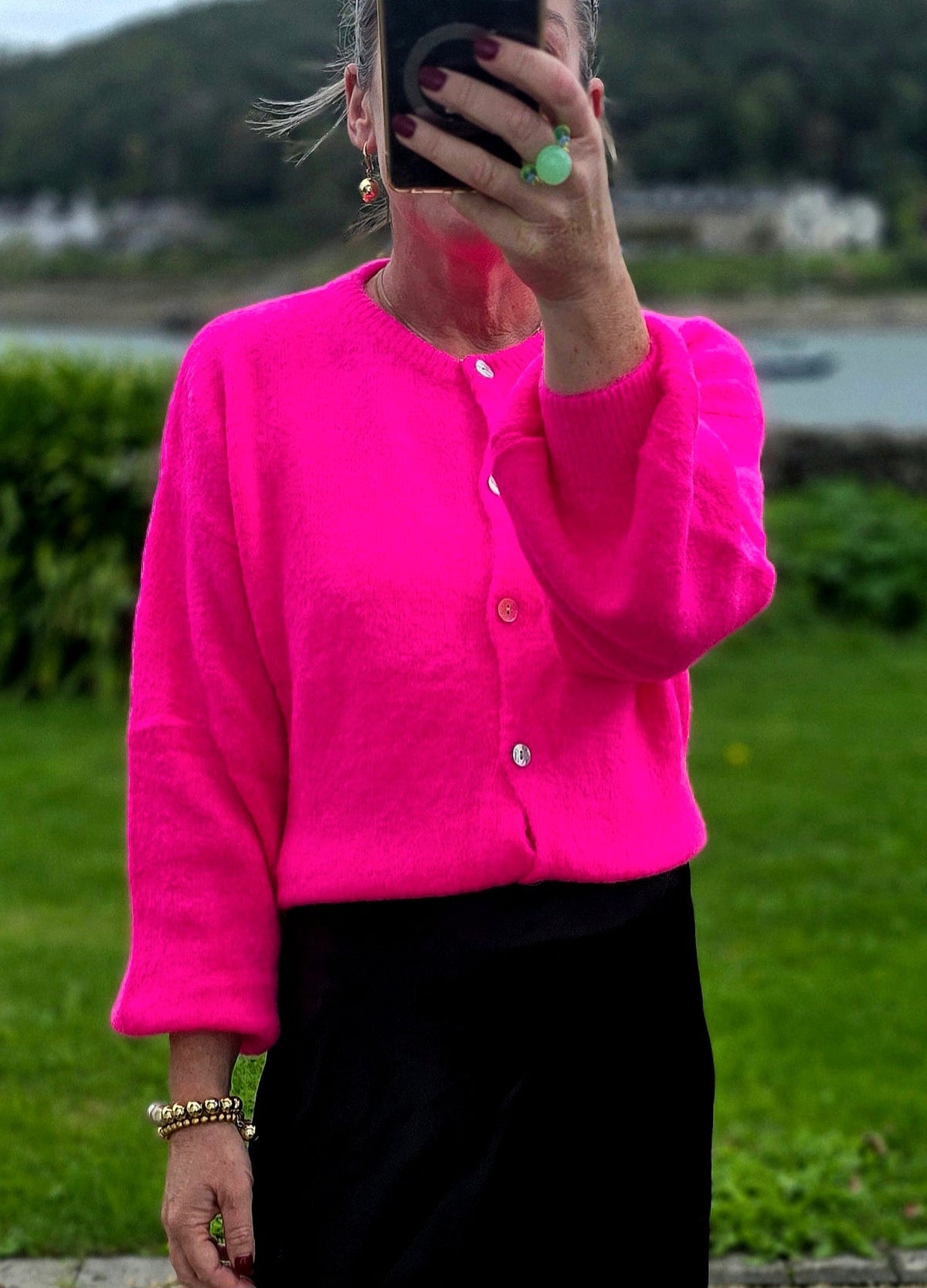 Neon Pink Cardigan in Superfine Alpaca & Wool Blend