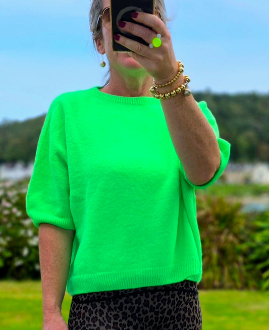 Neon Green Superfine Alpaca Mix Short Sleeve Sweater