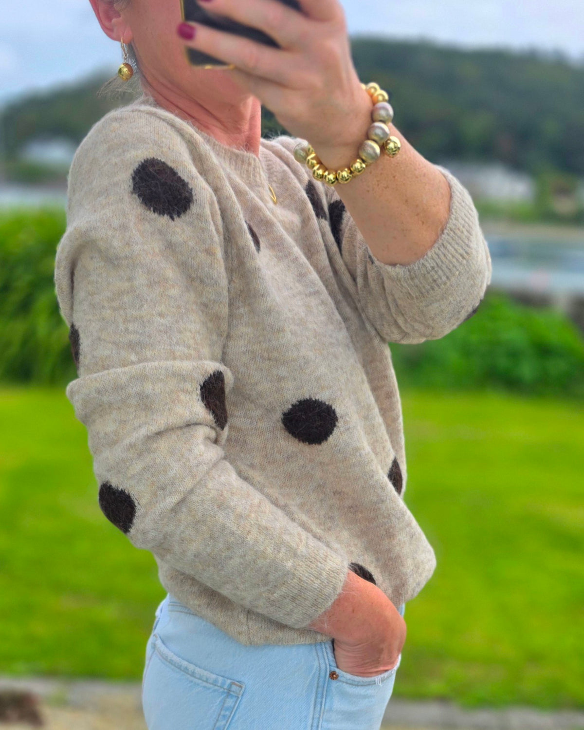 Polka Dot Knit Crewneck Jumper