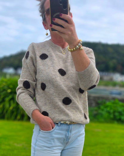 Polka Dot Knit Crewneck Jumper