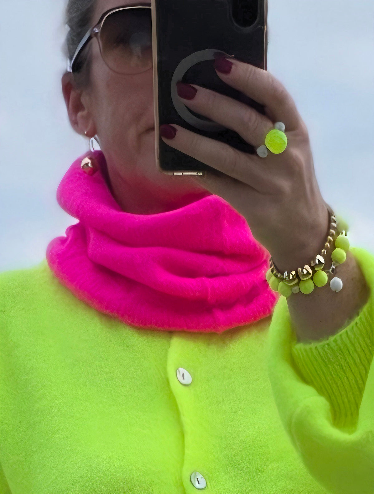 Vibrant Neon Pink Alpaca-Blend Cowl Scarf