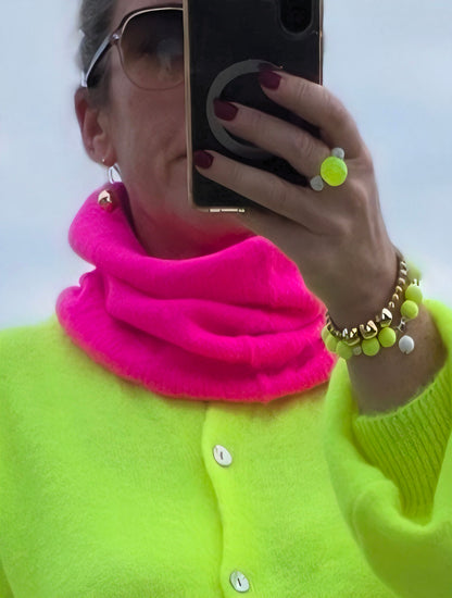 Vibrant Neon Pink Alpaca-Blend Cowl Scarf
