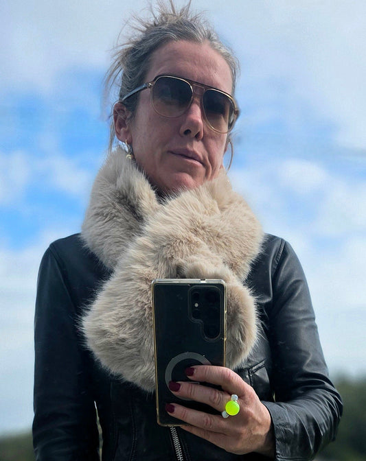 Luxe Faux Fur Crossover Scarf in Beige
