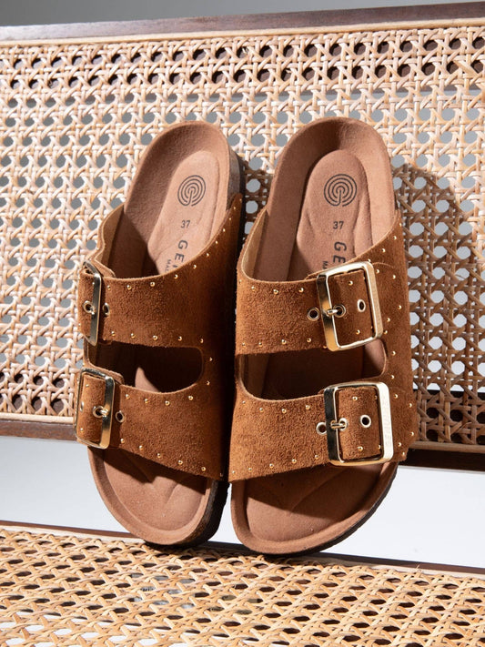 Genuins Real Leather Ladies Sandal in Tan leather