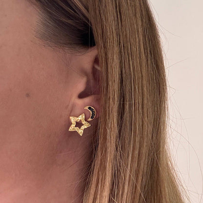 Midnight Moon stud earrings star gold 18K gold-plated