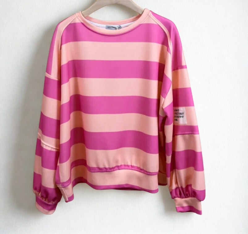 Supersoft Pastel Sweater in Rose Pink and Salmon Stripe.