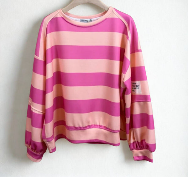 Supersoft Pastel Sweater in Rose Pink and Salmon Stripe.
