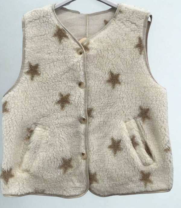 Teddy Gilet in White with Camel Stars