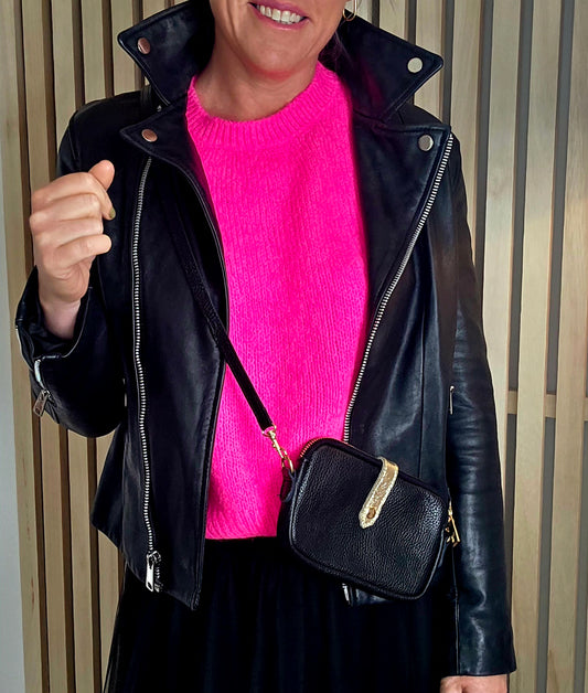 Italian Leather Black & Gold Crossbody bag