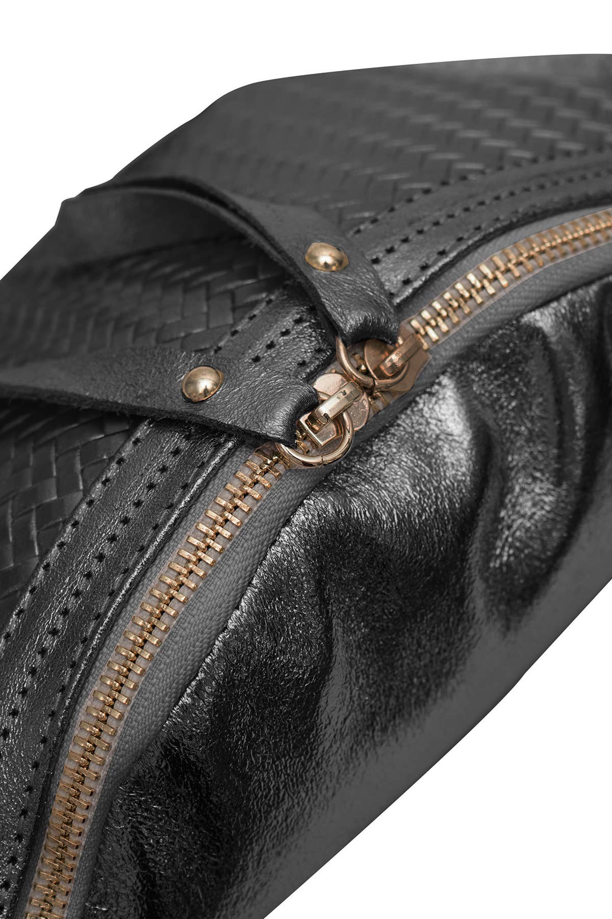 Braided Leather Crossbody Bag. Black