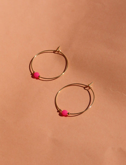 Pink neon pearl on golden stainless steel hoop