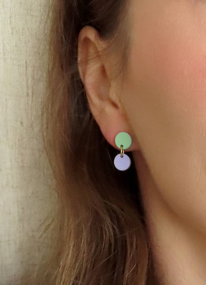 Dotty acrylic earrings in turquoise and neon orange