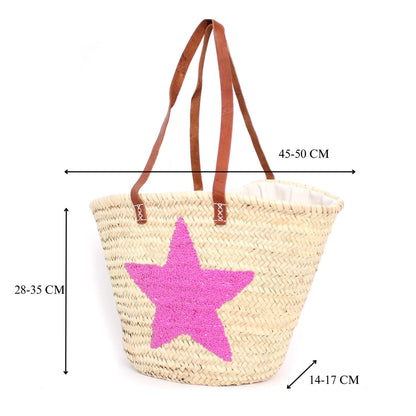 Star Sequins Palm and Leather Bag in Green