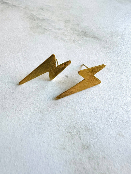 Lightning Matte Gold Stud Earrings: Waterproof
