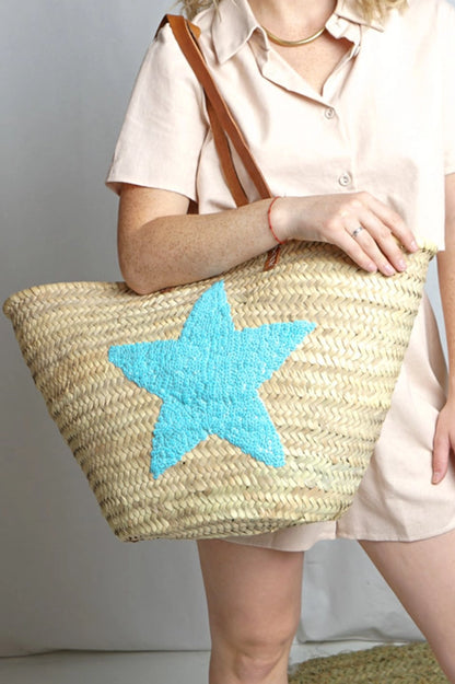 Star Sequins Palm and Leather Bag in Green