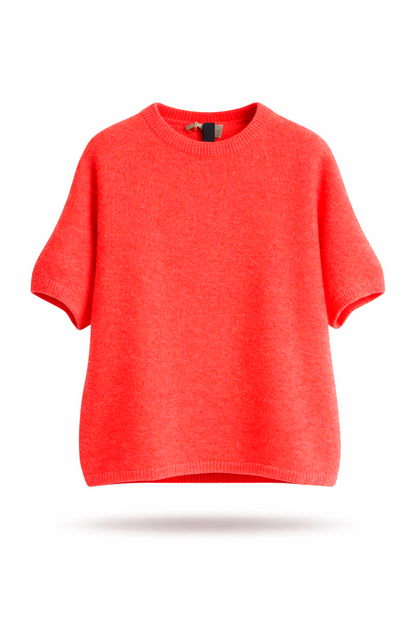 Neon Coral short sleeve Sweater in Superfine Alpaca Mix