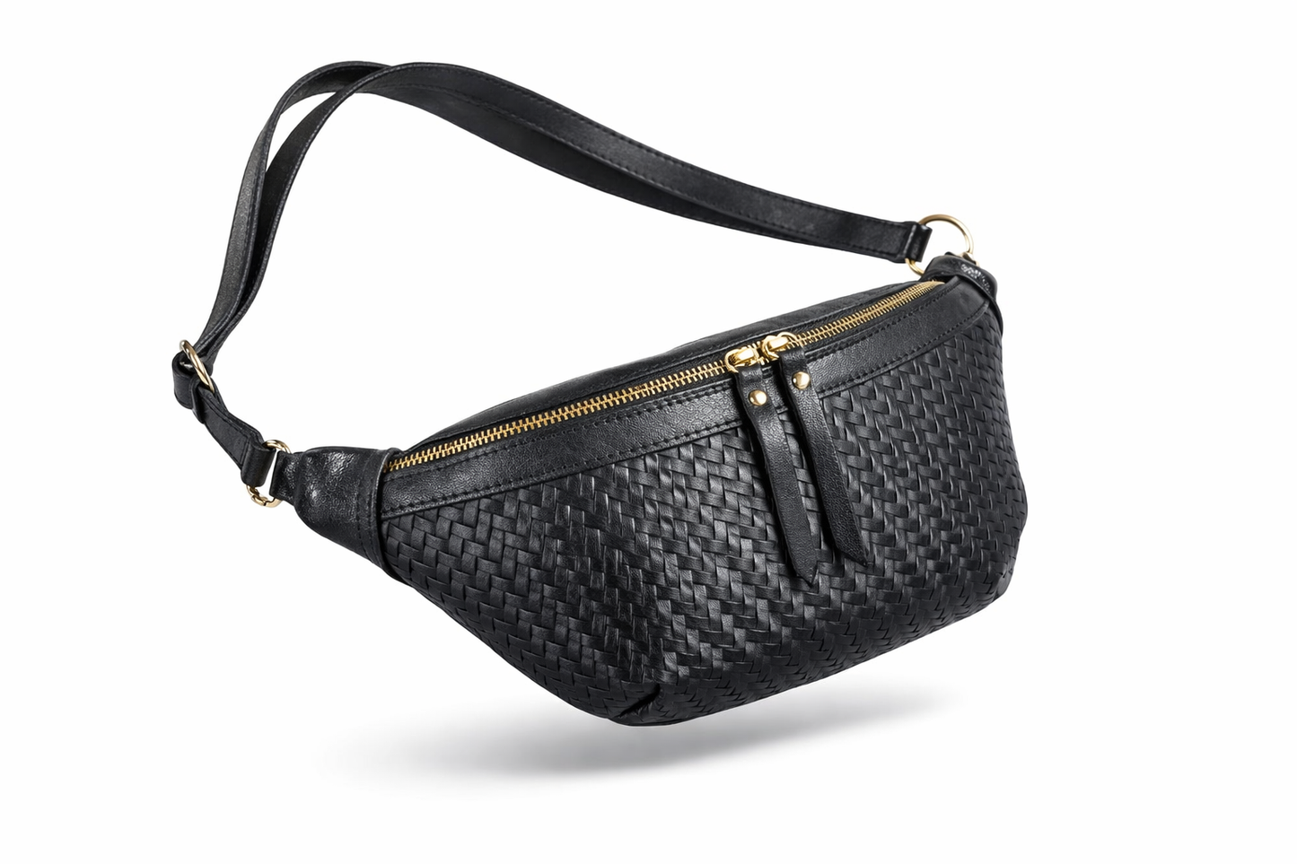 Braided Leather Crossbody Bag. Black