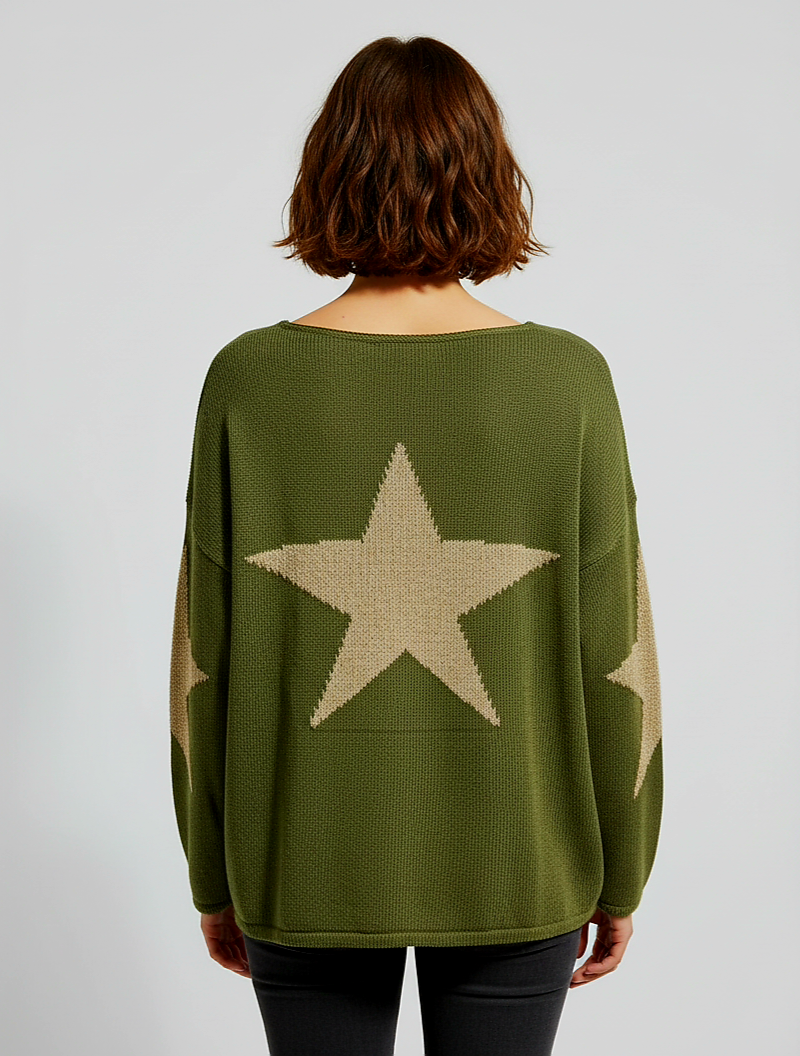 Olive Green & Gold Star Sweater
