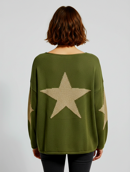 Olive Green & Gold Star Sweater