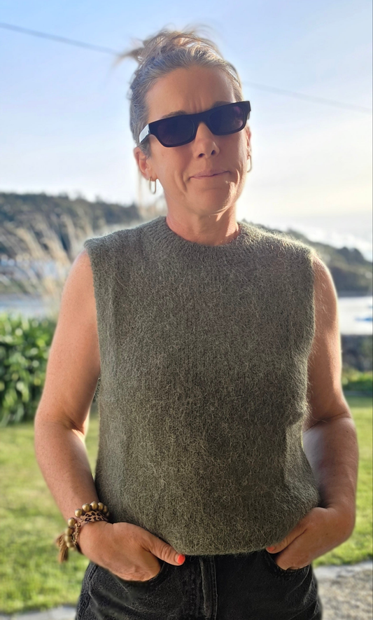 Mohair & Alpaca Mix Tank/Vest in Khaki Green