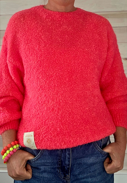 Neon Coral.  Kid Mohair & Wool Mix Fluffy jumper