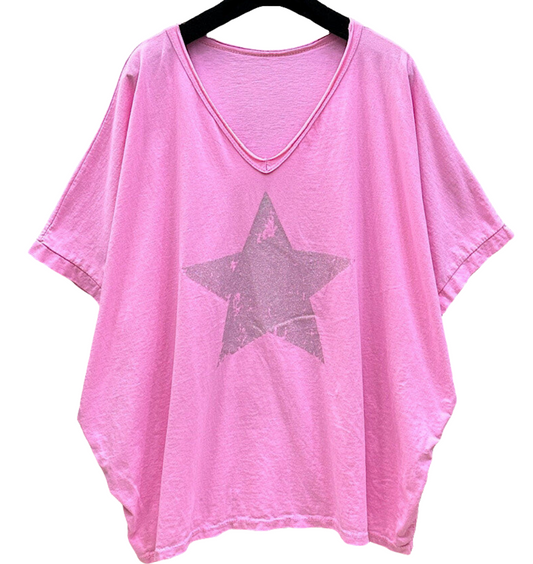 Star Fluid Cotton T Shirt in Pink