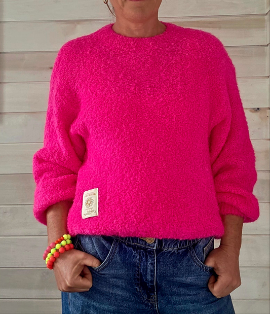 Neon Pink  Kid Mohair & Wool Mix  Fluffy Jumper
