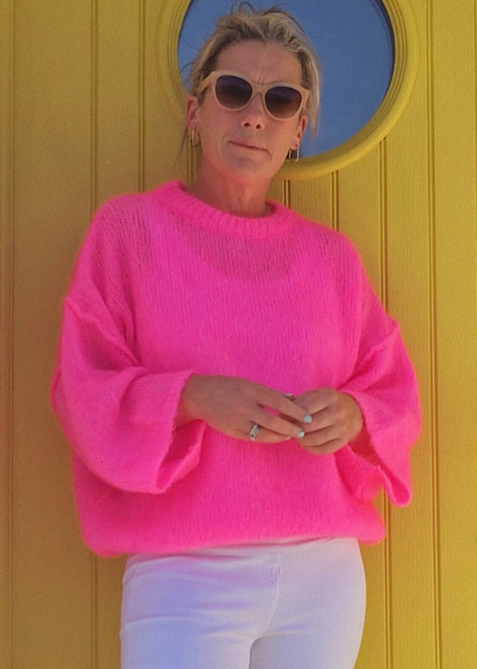 *RESTOCKING*Neon Pink Mohair Jumper. Long sleeve jumper.