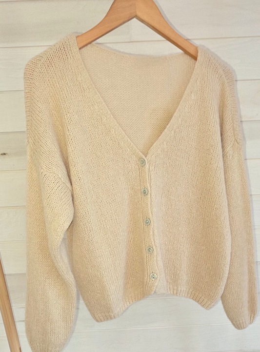 Oatmeal beige Mohair Mix. V Neck Cardigan
