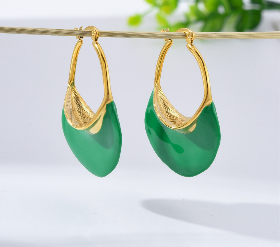 Green and Gold Stainless Steel Earrings