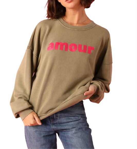Khaki and Raspberry Pink Amour Sweatshirt.