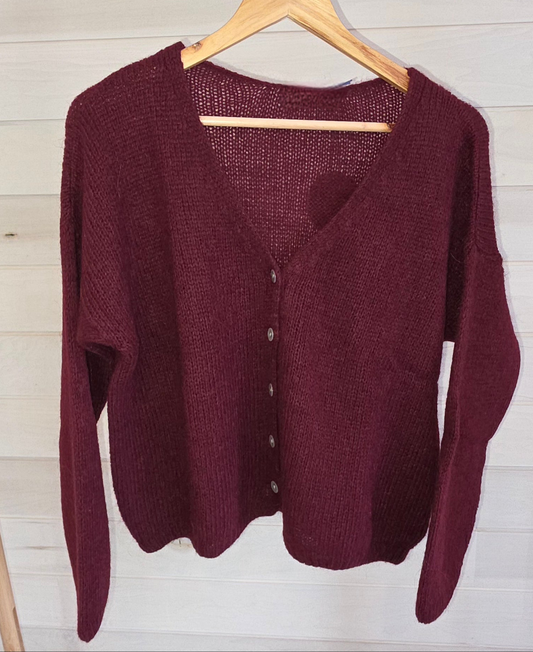 Burgandy Mohair Mix long sleeve cardigan