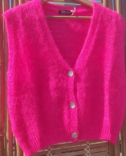 NEON PINK MOHAIR SLEEVELESS CARDIGAN