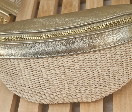 Raffia and Leather Gold Crossbody bag