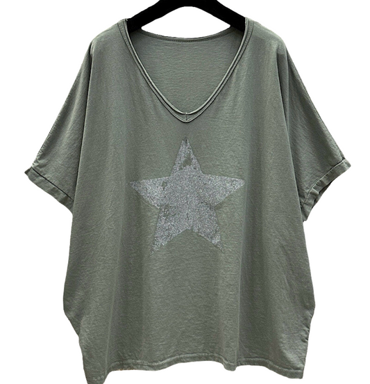 Star Fluid Cotton T Shirt in Khaki