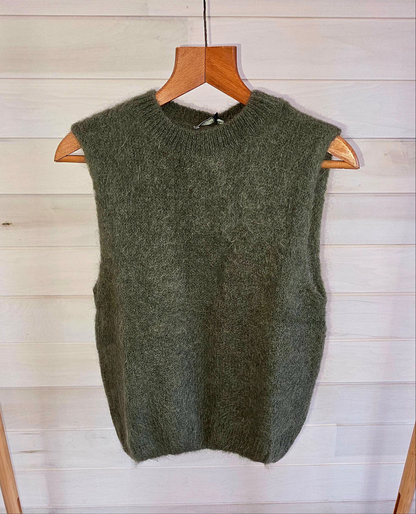 Mohair & Alpaca Mix Tank/Vest in Khaki Green